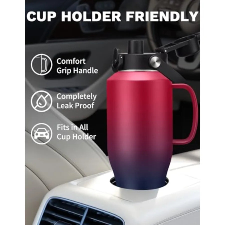 40 OZ Insulated Water Bottle with Paracord Handle Fits Car Cup Holder Blue Tumbler with Straw Spout Lids Keeps Cold 48h Hot 24h