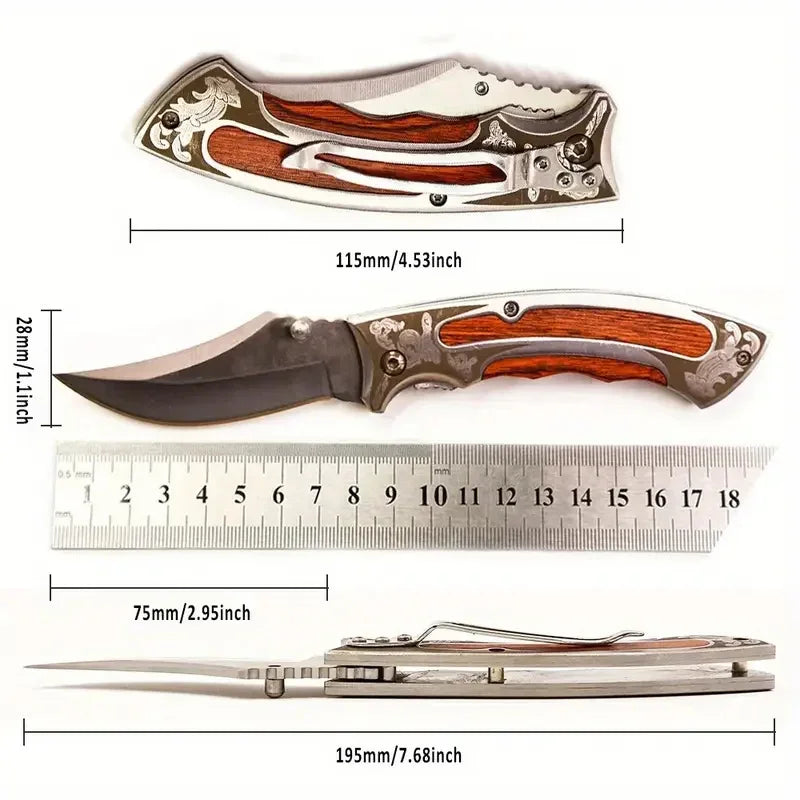 Doom Blade Hunting Folding Knife 5Cr15Mov Stainless Steel Wooden Handle
