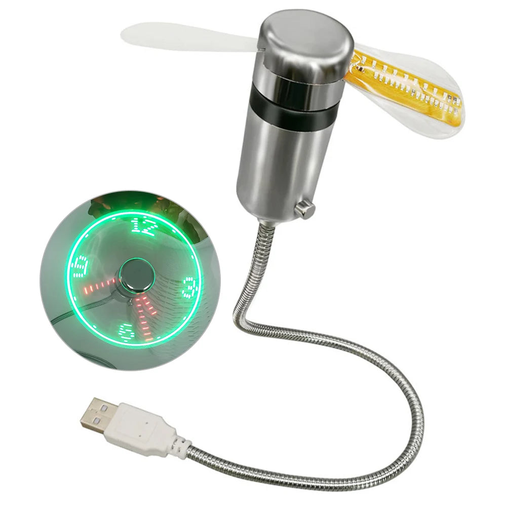 Clock Fans Time Temperature Display LED Clock Fan USB Powered Mini Cooling Flashing Fan Real Time Display for Laptop PC Notebook
