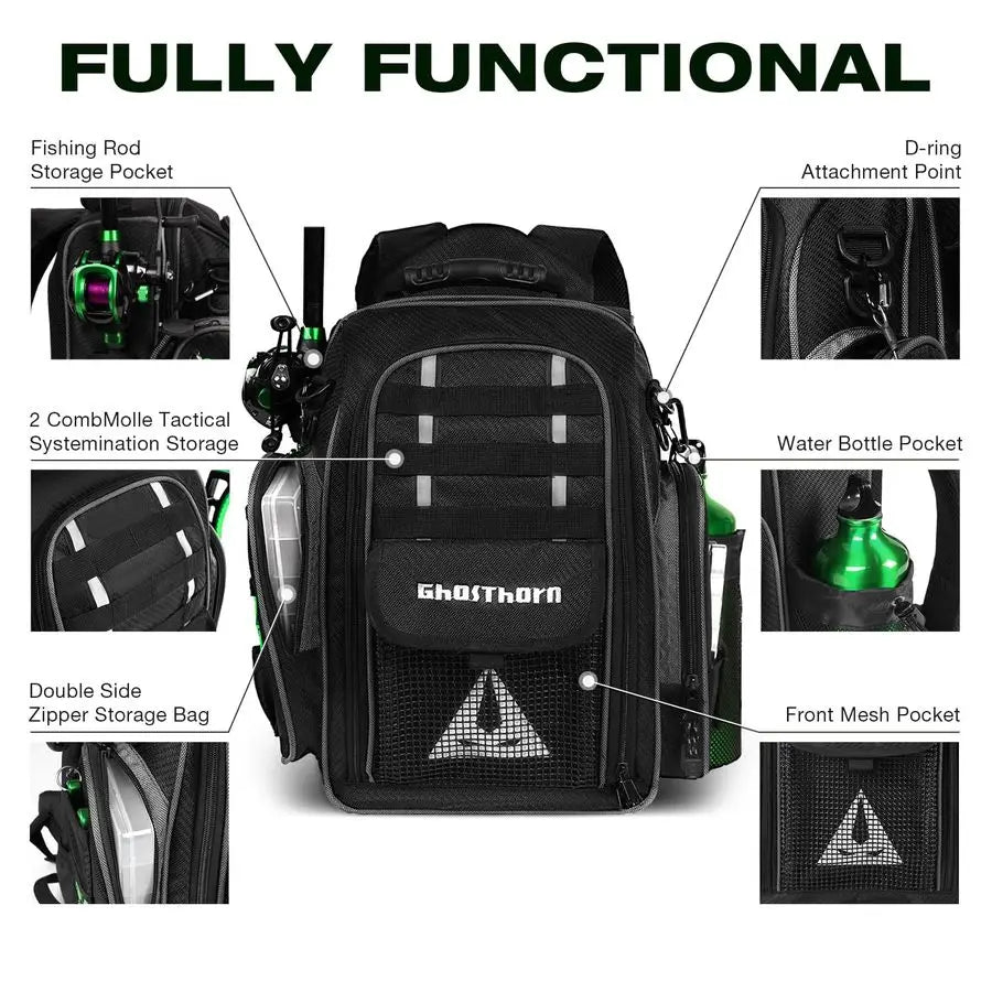 Fishing Backpack 2 3700 Tackle Boxes 40L Waterproof Tackle Backpack with Rod Holders Large Outdoor Storage Tackle Bag for Fishin