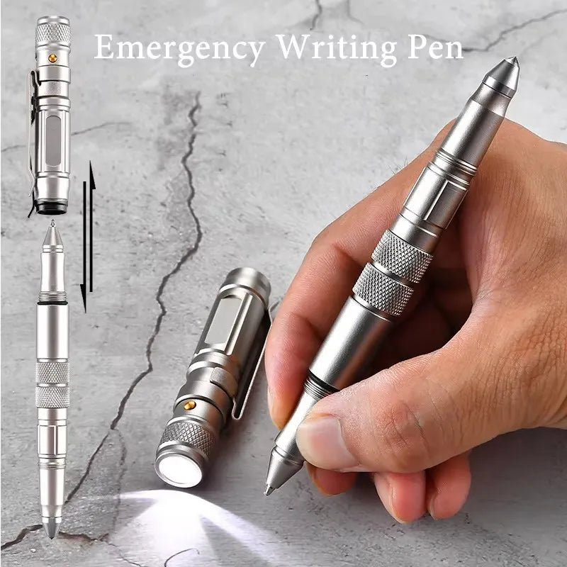 Multi-Function Military Self Defense Tactical Pen Outdoor Survival EDC Emergency Flashlight Strobe Bottle Opener Window Breaker