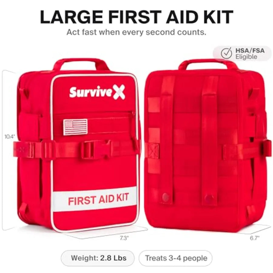 Large First Aid Kit for Car Travel Home - Emergency Kit for Hiking Camping Backpacking and Outdoors - Includes Zip Stitch Wound