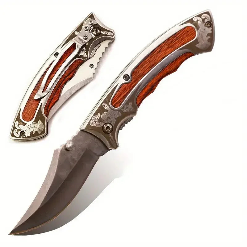 Doom Blade Hunting Folding Knife 5Cr15Mov Stainless Steel Wooden Handle